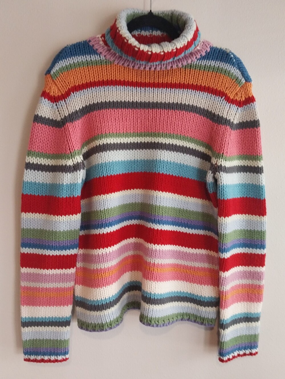 Gap Vintage Y2K Rainbow "Crazy Stripe" Turtleneck Wool Blend Chunky Knit Sweater